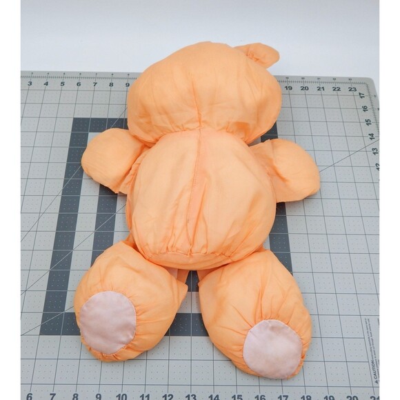 Vintage Fisher Price Puffalump Teddy Bear 1370 Peach Orange Plush Heart Bib 1989 - Picture 3 of 8